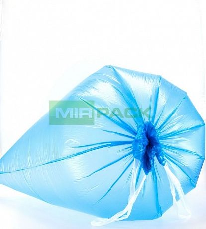 Пакеты для мусора с завязками 60 литров, 15 мкм, 10 шт. ПНД, синие, для среднетяжелого мусора прямое дно + ленты для затягивания - Вид 3