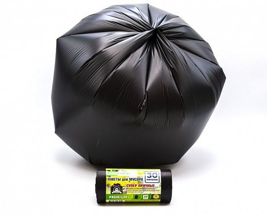 Мешки для мусора 30 л, 20 мкм, черные, ПСД, с ароматом свежести, прочные (в рулоне 20 шт, 50х60 см) Мирпак - Вид 2