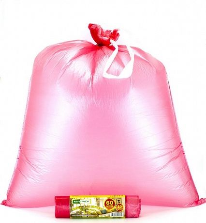 Мешки для мусора с завязками 60 литров, 15 мкм, 10 шт. ПНД, красные, VIP - Вид 2